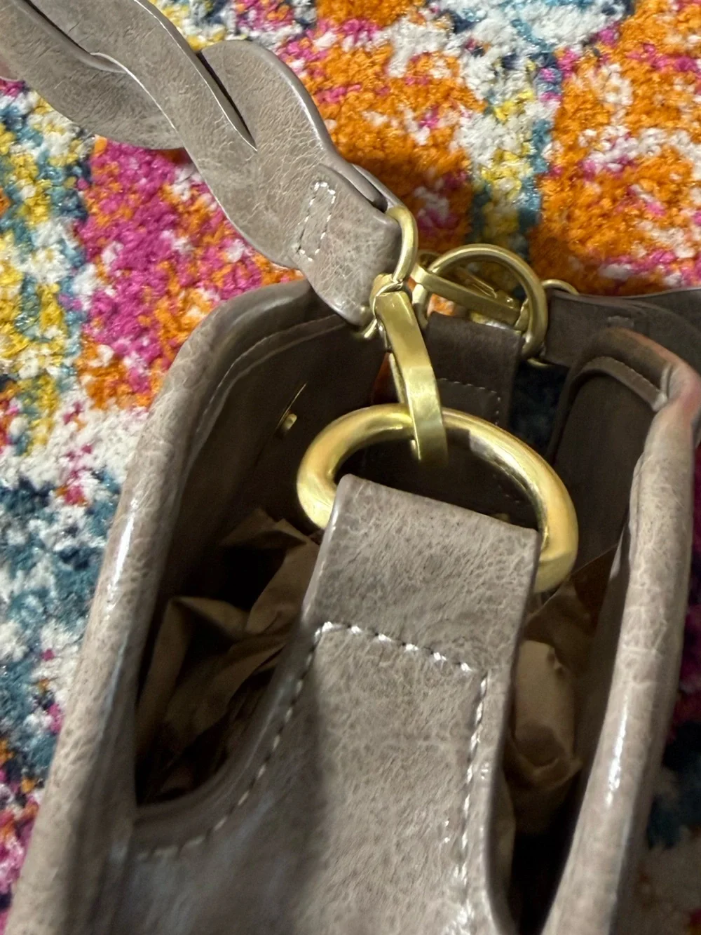 Anthropologie Metallic Taupe Faux-Leather Crossbody with Gold Snap